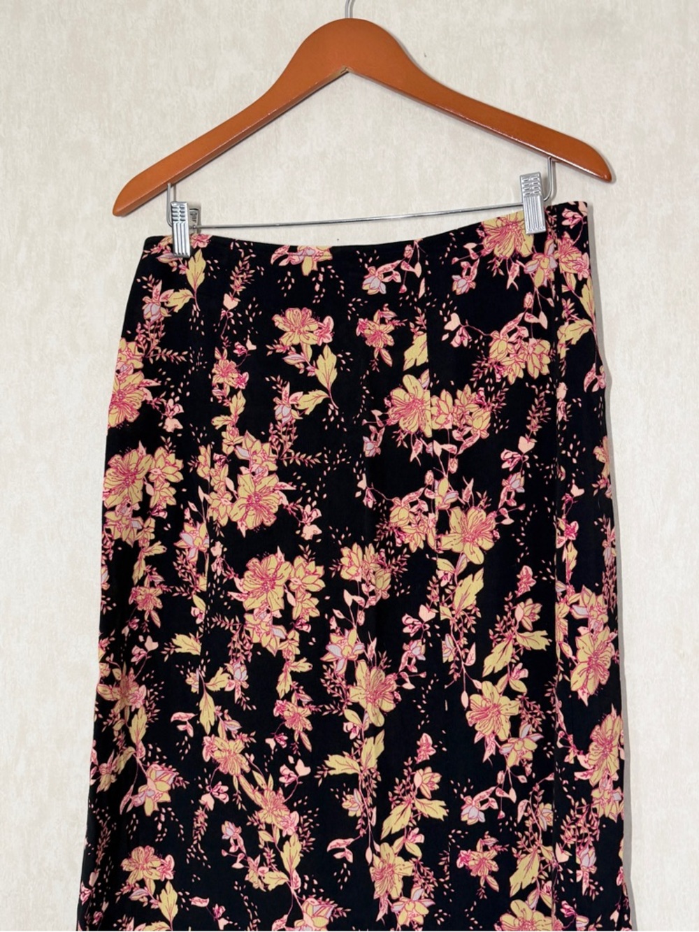 Free People Black Floral Midi Skirt with Pink and Yellow Accents - Picture 9 of 14